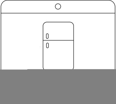 Bir buzdolabının minimalist çizgisi sanat tasviri, modern mutfak tasarımları, alet rehberi veya gıda depolama ve soğutma teknolojisi hakkında eğitici materyaller için mükemmel..