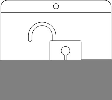 Kilitli olmayan bir asma kilit simgesini gösteren, güvenliği ve erişimi simgeleyen bir bilgisayar ekranı. Tasarım basit ve temiz, çeşitli dijital güvenlik kavramları için uygun..