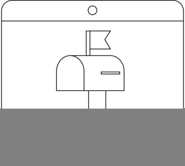 Bilgisayar ekranında bayrak olan bir posta kutusunun dijital iletişimi ve çevrimiçi mesajlaşmayı sembolize eden basit bir çizgisi..