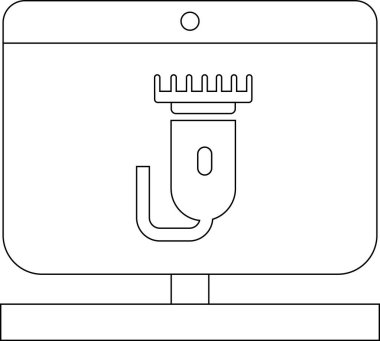 İnternet öğretmenleri, berber dükkanı, kuaför salonu veya kişisel bakım hizmetleri için bilgisayar ekranındaki saç kırpma makinesi simgesi.