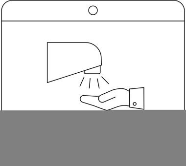 Bir bilgisayar ekranında hijyen ve temizliği temsil eden bir el kurutma ikonu. Vektör illüstrasyonu.