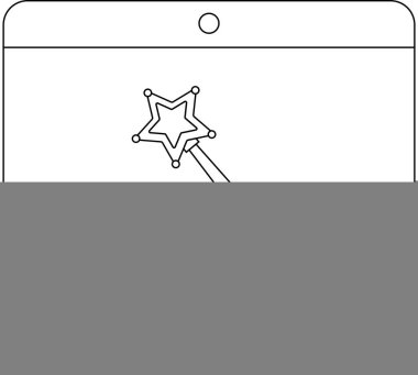 Bir bilgisayar ekranında sihirli ya da kaprisli tasarımlar için mükemmel bir yıldız değneği çizimi bulunur. Temiz çizgiler ve basit kompozisyon onu çok yönlü hale getiriyor..