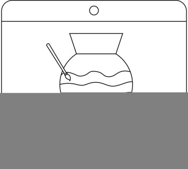 Bilgisayar ekranında, dijital sanat yaratımı ve tasarımı sembolize eden fırçayla boyanmış bir vazo görüntülenir.