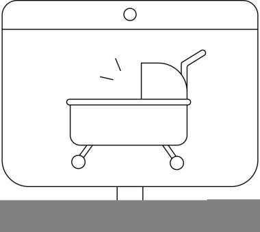 Bilgisayar ekranında sergilenen bebek arabasının basit bir çizgisi bebek ürünleri alışverişini temsil ediyor..