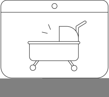 Bilgisayar ekranında sergilenen bebek arabasının basit bir çizgisi bebek ürünleri alışverişini temsil ediyor..