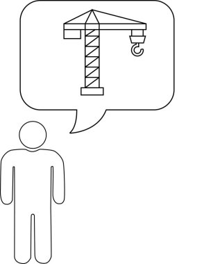 İnşaat vinci içeren bir düşünce baloncuğu olan bir kişinin çizimi, inşaat veya inşaat hakkındaki düşünceleri sembolize ediyor..