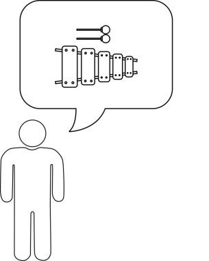İçinde ksilofon bulunan düşünce baloncuğu olan bir kişinin basit bir çizimi müziğe ilgi duyduğunu gösteriyor..