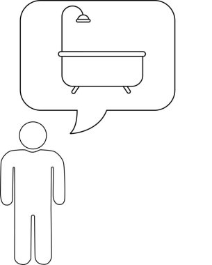 Küvet ve duş başlığı içeren düşünce baloncuğu olan birinin basit bir çizimi..