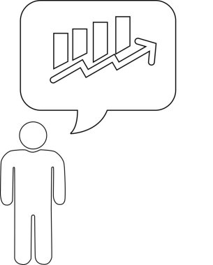 Büyüme grafiği içeren konuşma baloncuğu olan bir kişinin basit bir çizimi iş büyümesini ya da kişisel gelişimi simgeliyor..