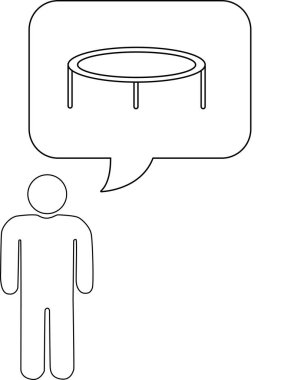 Trambolin içeren ve çeşitli kullanımlar için uygun bir düşünce baloncuğu olan bir kişinin basit bir çizgi çizimi.