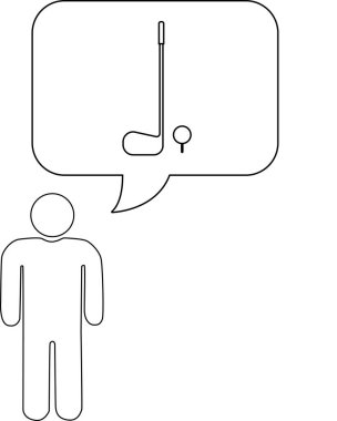 Golf sopası ve top içeren düşünce baloncuğu olan birinin basit bir çizimi golf oynamak istediğini gösteriyor..