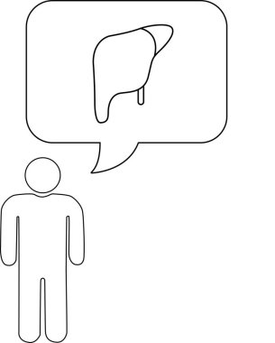 Karaciğer içeren bir düşünce baloncuğu olan, karaciğer sağlığı veya tıbbi endişeleri temsil eden basit bir çizim..