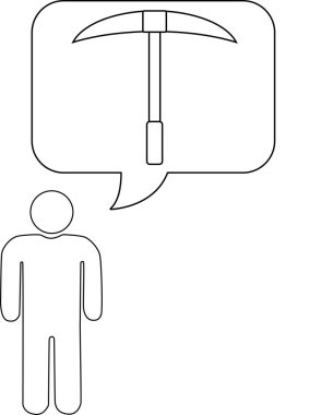 İçinde kazma ya da kazı olduğunu gösteren bir baloncuğu olan birinin basit bir çizimi..