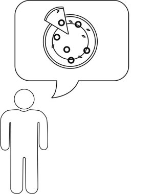 İçinde pizza olan ve dilimi eksik bir konuşma balonu olan basit bir çizim..