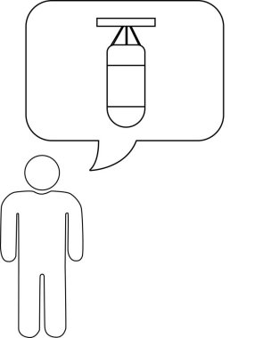 İçinde kum torbası olan bir konuşma balonu olan basit bir çizim..