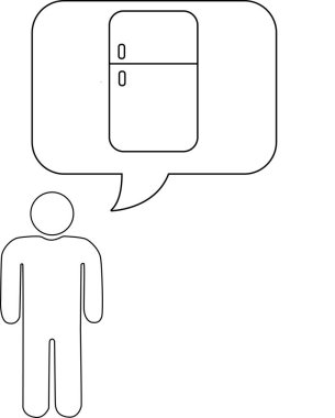 Buzdolabı içeren bir konuşma baloncuğu olan bir insanın basit bir çizimi, bir düşünce ya da ihtiyaç....