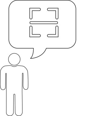 Bir kişi taramayı düşünüyor, bir tarama sembolü içeren bir konuşma baloncuğuyla temsil ediliyor, kavramsal siyah ve beyaz bir resimde.