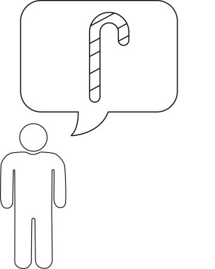 İçinde şeker kamışı bulunan düşünce baloncuğu olan basit bir çizim. Tatil teması için mükemmel..