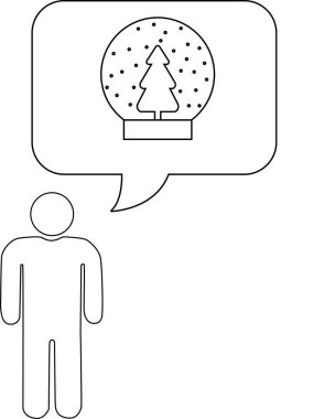 İçinde Noel ağacı olan kar küresi olan düşünce baloncuğu olan birinin basit bir çizimi..