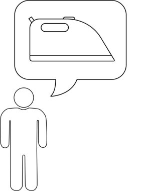 Basit bir çöp adam ütü yapmayı, çamaşır yıkamayı ya da ev işlerini temsil etmeyi düşünüyor. Görüntü temiz, minimalist bir çizim..