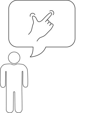 Dokunmatik bir jest içeren, etkileşimi ya da teknolojiyi temsil eden düşünce baloncuğu olan bir kişinin basit bir çizgisi..