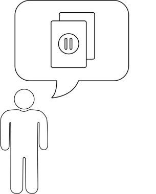 Bir kişi konuşma balonunda dokümanların üzerindeki duraklama sembolü ile temsil edilen bir süreci durdurmayı ya da durdurmayı düşünüyor.