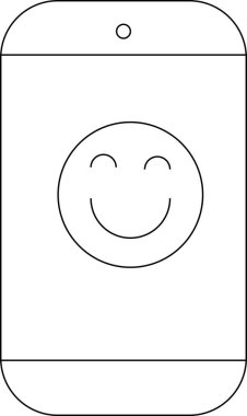 Ekranında gülümseyen bir yüz gösteren, mutluluk ve pozitifliği ifade eden basit bir akıllı telefon çizimi.