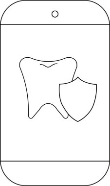 Mobil cihazlarda diş koruma ve sağlık hizmetlerini sembolize eden, diş ikonunu kalkanla gösteren bir akıllı telefon.