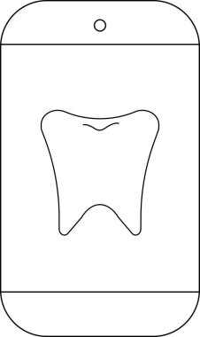 Bir cep telefonu ekranında diş sağlığı, teknoloji ve sağlık hizmetlerinde iletişimi temsil eden basit bir diş simgesi çizimi.