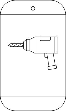 Akıllı telefon ekranında görüntülenen basit bir çizgi çizimi, inşaat, teknoloji ve DIY projelerini temsil ediyor.