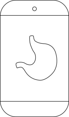 Bir mide illüstrasyonu içeren, tıbbi teknolojiyi ve sindirim sağlığı uygulamalarını temsil eden bir akıllı telefon uygulama simgesi.