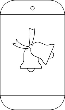 Kurdeleyle bağlanmış iki çanın yer aldığı bir Noel süslemesinin basit siyah-beyaz çizimi. Tatil sanatları için mükemmel..