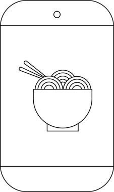 Yemek dağıtım uygulaması tasarımı için ideal, bir kase erişte sergilenen akıllı telefonun minimalist çizgisi..