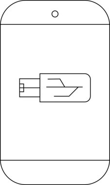 Modern dijital dünyada veri transferini, şarj edilmeyi ve bağlantıyı sembolize eden akıllı telefonun minimalist çizgisi çizimi.