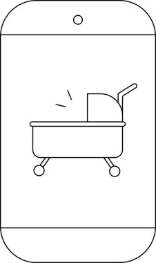 Akıllı telefon ekranında bir bebek puseti görüntüleyen bir minimalist uygulama simgesi, ebeveynlik veya alışveriş uygulamaları için ideal.