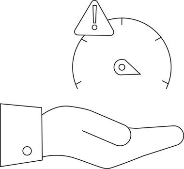 Bir el, üzerinde ünlem işareti simgesi olan bir gösterge tutuyor. Uyarı ya da uyarı işareti..