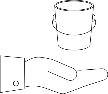 Çeşitli kavramsal tasarımlar için uygun bir el sunan ya da bir kova sunan minimalist siyah beyaz bir illüstrasyon.