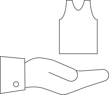 Kolsuz tişört sunan bir elin tasviri, modayı, perakendeciyi ya da hayırsever bir kıyafet bağışını sembolize eder..