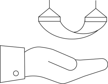 Hamağı tutan, rahatlamayı, dinlenmeyi ve ara vermeyi sembolize eden bir el çizgisi çizimi..