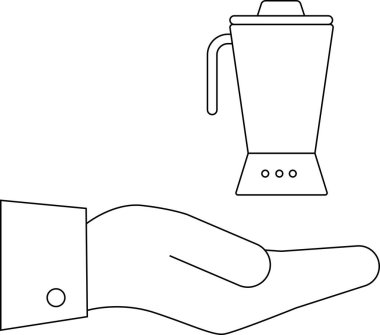 Bir el mutfak aletlerini, yemek yapmayı ve sağlıklı beslenmeyi sembolize eden bir blender sunar. Sunumlar, promosyonlar veya mutfakla ilgili hizmetler için ideal.