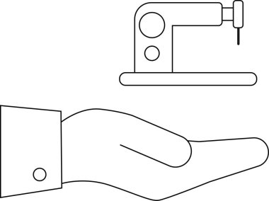 Bir el dikiş makinesi sunar, işçiliği, terziliği ve tekstil endüstrisini sembolize eder. Tasarım, üretim veya yaratıcı projeler için ideal.