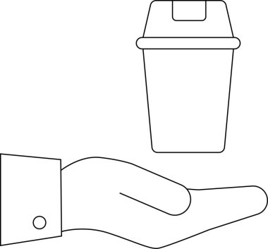 Hizmet, konukseverlik veya kahve molası vermek için uygun tek kullanımlık kahve fincanı sunan bir eli tasvir eden minimalist bir sanat çizgisi..