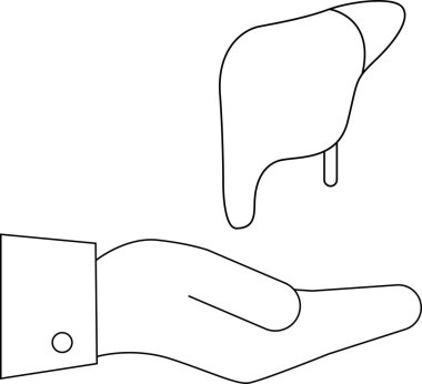 Karaciğer, organ bağışı, sağlık hizmetleri ve tıbbi kavramları temsil eden basit bir el çizgisi çizimi çizimi..