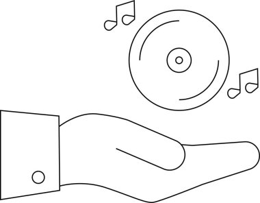 Müzik diskini sunan, müzik ve eğlence hediyesini sembolize eden minimalist bir sanat çizgisi..