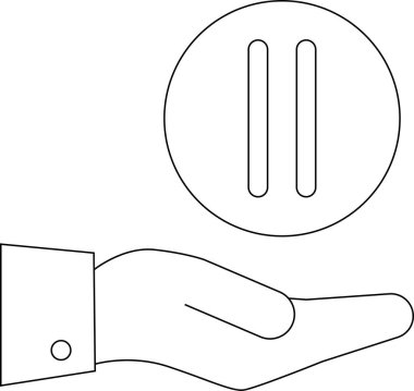 Bir el duraklama düğmesi sunar, bir mola, geçici duruş ya da bir aktivite ya da işlemde bölünmeyi sembolize eder. Minimalist tasarım duraklama kavramını vurguluyor.