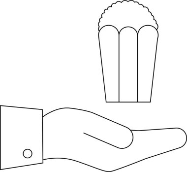 Patlamış mısır kabını sunan bir elin minimalist çizimi, cömertliği, eğlenceyi ya da basit bir paylaşım eylemini sembolize eder..