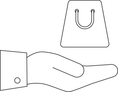 Alışveriş çantası, perakende satış, e-ticaret ve tanıtım materyalleri için ideal bir el sunan minimalist bir sanat çizgisi çizimi.