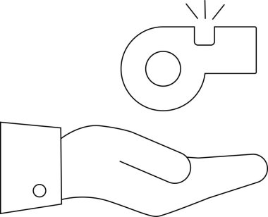 Bir el, iş ve kuruluşlarda ihbarda bulunma, görevi kötüye kullanma, şeffaflık ve etik davranışı temsil eden bir ikon sunuyor..