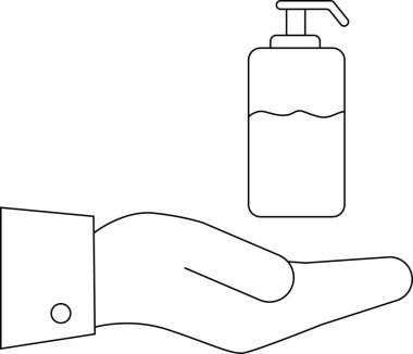 El dezenfektanının basit bir çizimi açık elin üzerinde, hijyen uygulamalarını göstermek için uygun..