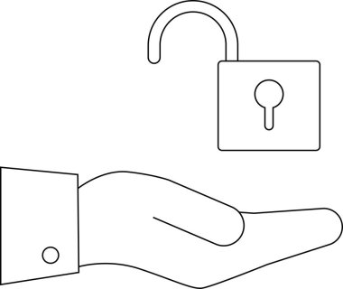 Kilidi açık bir asma kilidi tutan bir elin tasviri güvenliği, özgürlüğü ve erişimi simgeliyor. Güvenlik, iş ve teknoloji temalarına uygundur.